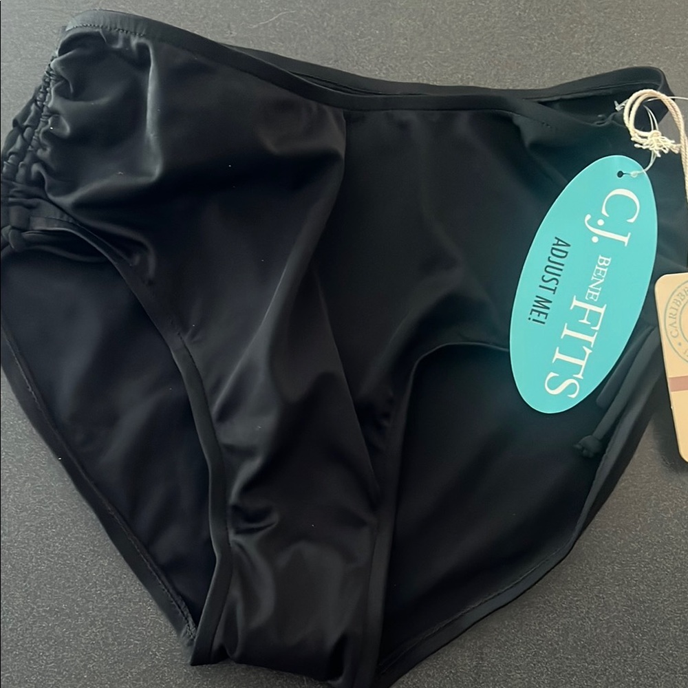 NWT Caribbean Joe Black Swimwear Bottoms Adjustable
